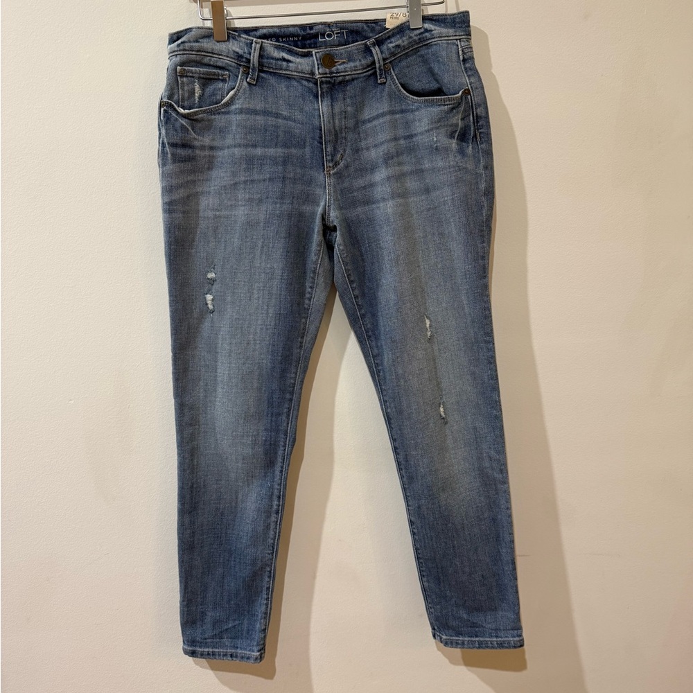 Ann Taylor LOFT Blue Relaxed-Fit Skinny Jeans Distressed